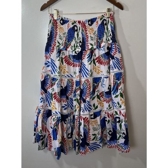 House of Harlow 1960 Womens Linen Midi Skirt Size S Multicolor Tropical Smocked - Picture 3 of 7